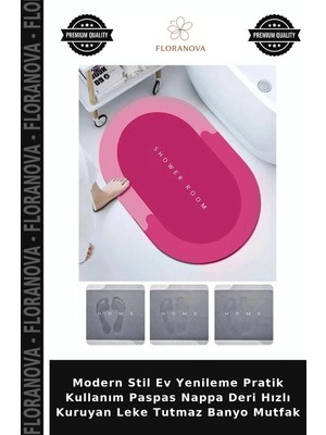 Floranova Modern Stil Ev Yenileme Pratik Kullanım Paspas Nappa Deri Hızlı Kuruyan Leke Tutmaz Banyo Mutfak