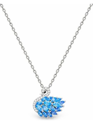 Gümüş Yolu Blue Topaz Taşlı Kuğu Kolye