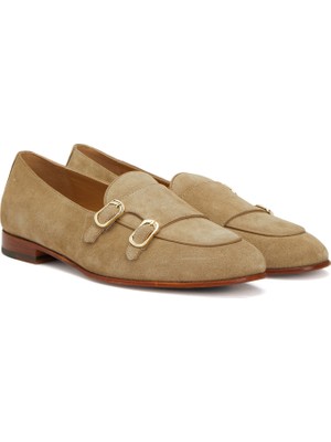 George Hogg Women's Sand Buckle-Detail Leather Loafers