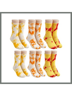 Bezos Unisex Batik Desenli Çorap 6'lı Set Pamuklu Renkli Uzun Soket Dikişsiz Nefes Alan Günlük Spor Çorabı Mmbz