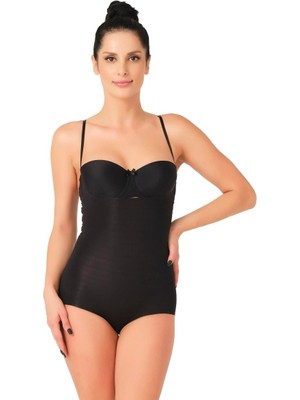Beruflic Kadın Body Korse - Lazer Kesim Göğsü Açık Slip, Siyah Under Moda
