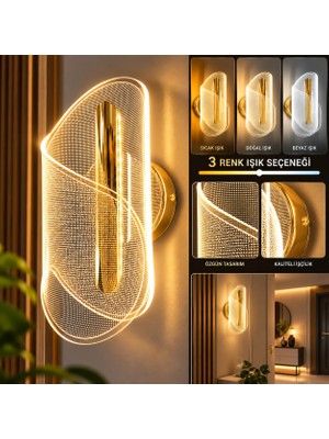 Dolunay Avize Dolunay Gold Modern LED Duvar Apliği 3 Renk Işık Efektli Dekoratif Noktalı Tasarım Salon Yatak Odası Aydınlatma Tüm Odalar İçin