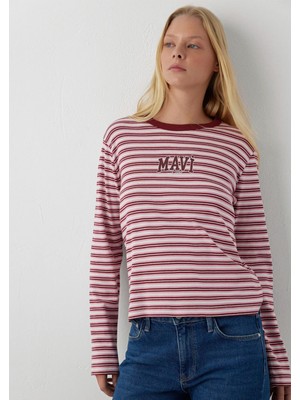 Mavi Mavi Logo Çizgili Pembe Tişört 1620077-A6662