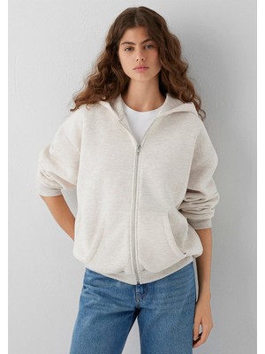 Mavi Kapüşonlu Fermuarlı Bej Sweatshirt 1611775-86992