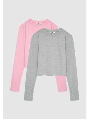 Mavi 2li Uzun Kollu Crop Basic Tişört 1613021-71014