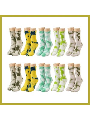 Bezos Unisex Batik Desenli Çorap 10'lu Set Pamuklu Renkli Uzun Soket Dikişsiz Nefes Alan Günlük Spor Çorabı Bcks