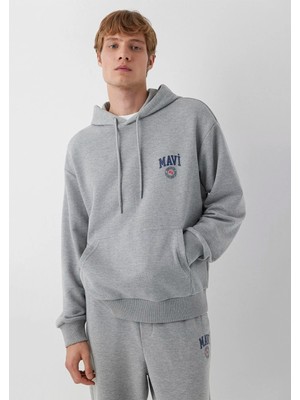Mavi Mavi Logo Baskılı Kapüşonlu Gri Sweatshirt 0S10656-80018