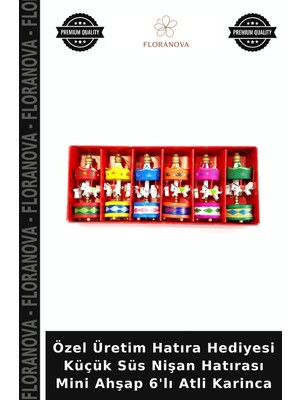 Floranova Özel Üretim Hatıra Hediyesi Küçük Süs Nişan Hatırası Mini Ahşap 6'lı Atli Karinca