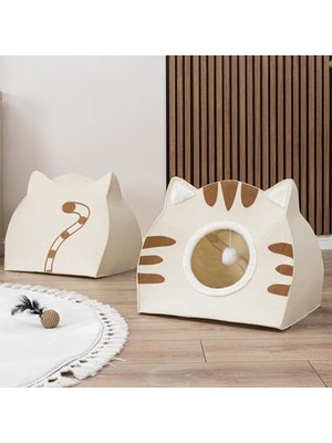 Mythriva Meleni Home Taşınabilir Kedi Küçük Irk Köpek Evi Yuvası Ergonomik Yatak Keçe Krem 44X50X34CM