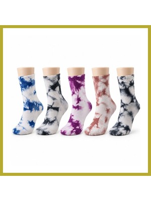 Bezos Unisex Batik Desenli Çorap 5'li Set Pamuklu Renkli Uzun Soket Dikişsiz Nefes Alan Günlük Spor Çorabı Bcks