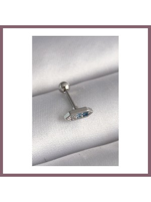 Bezos 316L Çelik Gümüş Renk Mavi Zirkon Taşlı Tragus Piercing Bzss