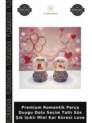Floranova Premium Romantik Parça Duygu Dolu Seçim Tatlı Süs Şık Işıklı Mini Kar Küresi Love
