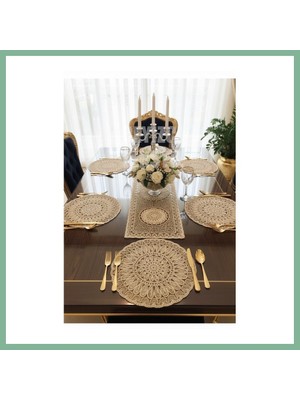 Bşk Virgo Fransız Dantelli Runner ve Supla Takımı (1 Runner, 6 Supla) Kahve BSK2026