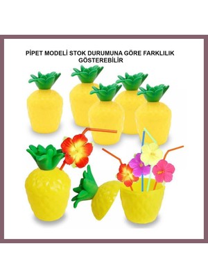 Bezos Ananas Hawaii Luau Aloha Pipetli Içecek Kabı Bardak 10X13 cm 1 Adet Bzss