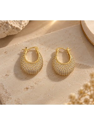 Mel and Co Taşlı Damla Halka Gold Küpe
