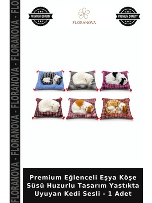 Floranova Premium Eğlenceli Eşya Köşe Süsü Huzurlu Tasarım Yastıkta Uyuyan Kedi Sesli - 1 Adet