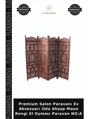 Floranova Premium Salon Paravanı Ev Aksesuarı Oda Ahşap Maun Rengi El Oyması Paravan No:a