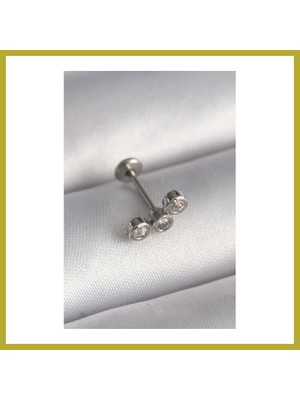 Bezos 316L Çelik Gümüş Renk Zirkon Taşlı Tragus Piercing Bcks