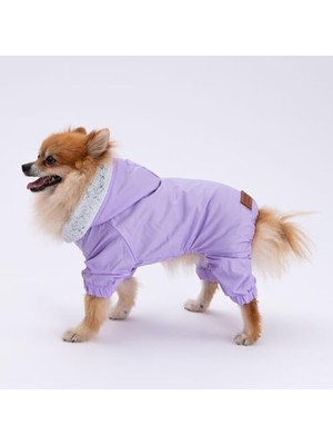 Myg Plus Lila Kürklü Tulum Yağmurluk Küçük Irk Yağmurluk Köpek Kıyafeti Köpek Yağmurluğu L
