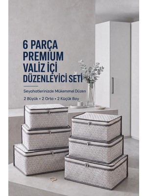 EVSELLA Beyaz Geometrik Çizgili 6 Parça Filesiz Valiz İçi Düzenleyici Set