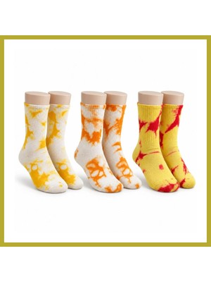 Bezos Unisex Batik Desenli Çorap 3'lü Set Pamuklu Renkli Uzun Soket Dikişsiz Nefes Alan Günlük Spor Çorabı Bcks