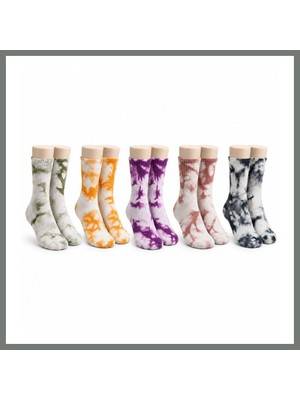 Bezos Unisex Batik Desenli Çorap 5'li Set Renkli Pamuklu Uzun Soket Dikişsiz Nefes Alan Günlük Spor Çorabı Mmbz