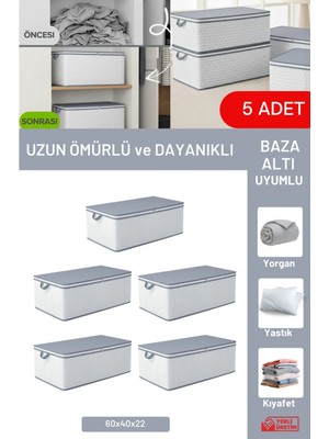 Evsella 5'li Set - Geometrik Çizgili Büyük Boy Baza Altı & Çekyat Altı Hurç (60 x 40 x 22 Cm)