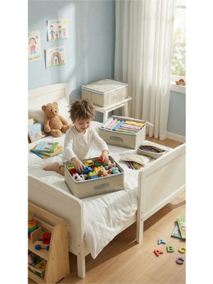 Evsella 6'lı Çocuk Odası Geometrik Desenli Bej Valiz Düzenleyici Bavul Içi Düzenleyici Organizer Set
