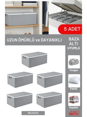 Evsella 5'li Set - Antrasit Büyük Boy Baza Altı & Çekyat Altı Hurç (60 x 40 x 22 Cm)