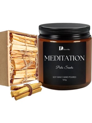 Tr El Yapımı Aromalı Mum ve Tütsü Odunu Içeren Meditasyon Seti | Eterik Palo Santo Yağlı Soy