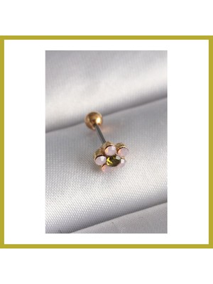 Bezos 316L Çelik Gold Renk Zirkon Taşlı Çiçek Tragus Piercing Bcks