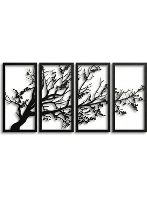 Dekadron Metal Duvar Sanatı, Hayat Ağacı 4 Panel, Metal Ağaç Duvar Sanatı, Ağaç Tabelası, Metal Duva