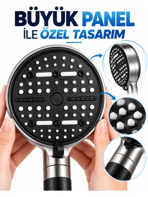 Çok Fonksiyonlu Filtreli Duş Başlığı 6 Farklı Sprey Modu Büyük Panel Siyah