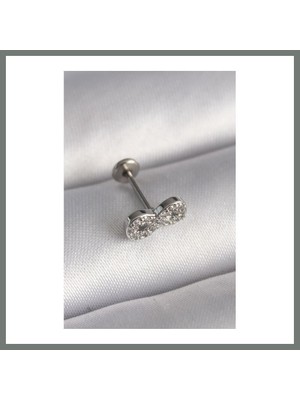 Bezos 316L Çelik Gümüş Renk Zirkon Taşlı Sonsuzluk Model Tragus Piercing Mmbz