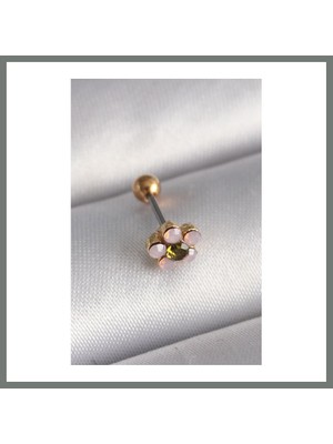 Bezos 316L Çelik Gold Renk Zirkon Taşlı Çiçek Tragus Piercing Mmbz