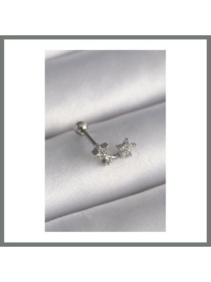 Bezos 316L Çelik Gümüş Renk Zirkon Taşlı Yıldız Tragus Piercing Mmbz