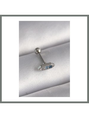 Bezos 316L Çelik Gümüş Renk Mavi Zirkon Taşlı Tragus Piercing Mmbz