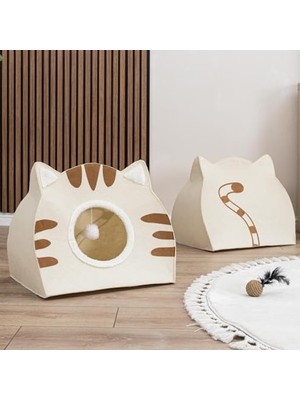 Ergonomik Yatak Keçe Krem Renkli Taşınabilir Kedi Köpek Yuvası
