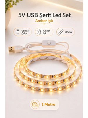 Onerous 1 M 5V Amber LED Şerit, Anahtarlı, USB