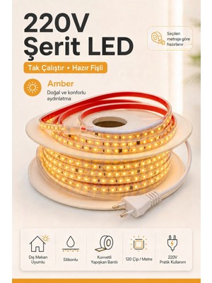 Onerous 19 M 220V Amber LED Şerit, Fişli, Yapışkanlı
