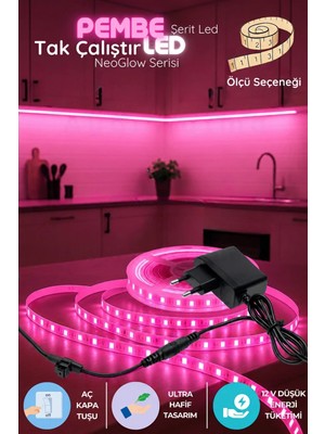 Onerous 1 M 12V Pembe LED Şerit, Fişli