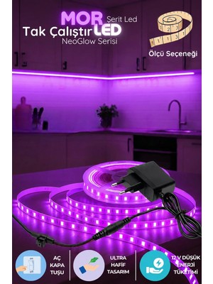 Onerous 5 M 12V Mor LED Şerit, Fişli