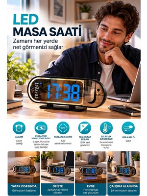 Xml Bayiciniz Tr Modern Dijital LED Masa Saati Alarm Özellikli 12 24 Saat Seçenekli Sıcaklık Göstergeli Ekran