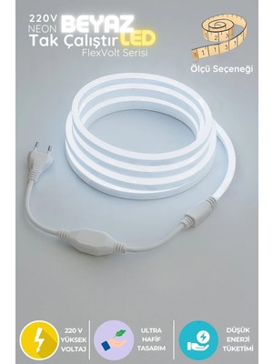 Onerous 5 M 220V Beyaz Neon LED Şerit, Fişli