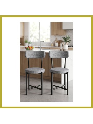 Bezos Sandalye 2 Adet Keten Kumaş Metal Ayak Modern Mutfak Sandalyesi Cafe Balkon Ofis Teddy 9812 Gri Bcks