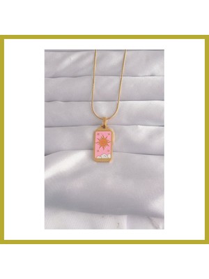 Bezos 316L Çelik Gold Renk Pembe Mineli Güneş Model Tarot Kolye Bcks