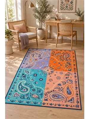 Rugs Modern Halı Dora Folklorik Bohem Çiçek Desenli Çok Renkli Ince Dokuma Taban Dekoratif Halı OZL653