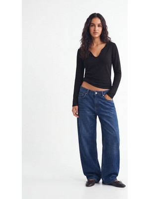 LTB Regular Fit Flamlı V Yaka Siyah Sweatshırt