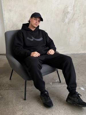 LTB Regular Fit Sign Baskılı Kapüşonlu Siyah Sweatshırt