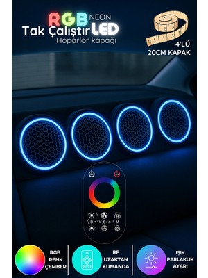 Onerous 4 Adet 20 cm Rgb LED Hoparlör Kapağı, Uzaktan Kumandalı